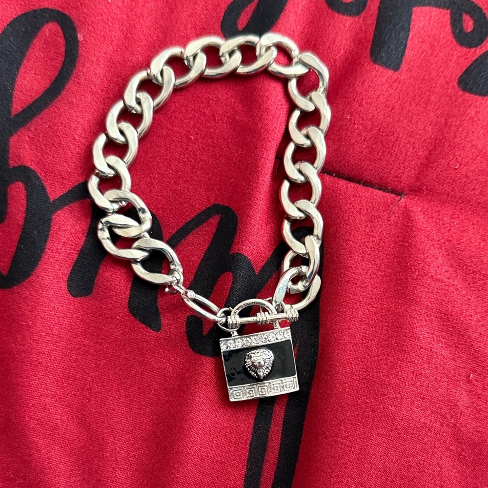 Ashley Stewart Silver Bracelet with Black charm & padlock look